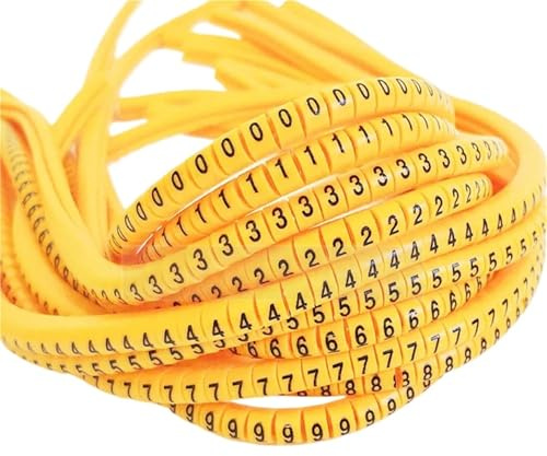 Etiquette Cable Marqueur de câble en PVC EC-0 EC-1, numéro de marqueur de fil de 0 à 9, taille de câble 1.5 mm², marqueurs de câble en PVC de couleur jaune, marqueur d'isolation(EC-0-yellow-0-9)