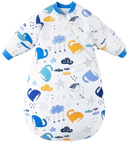 Chilsuessy Baby Schlafsack Winter Schlafsack mit abnehmbar Langarm Warm Kleinkinder Schlafsack für Jungen und Mädchen, Blau Dinosaurier/2.5 Tog, 100cm/Baby Höhe 90-110 cm