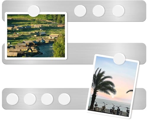 DUJEQM Magnettafel Memoboard Magnetwand Magnetstreifen Selbstklebend, 30.77 x 4.77cm Magnetleiste Magnetboard Edelstahl Pinnwand Magnetisch Magnettafeln mit 10 Weiß Magnete für Fotos Dokumente 3 Stück