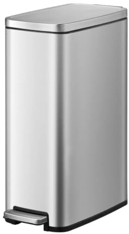 EKO Stella Slim Cubo de Basura con Pedal 45 L, Acero Inoxidable | Plata