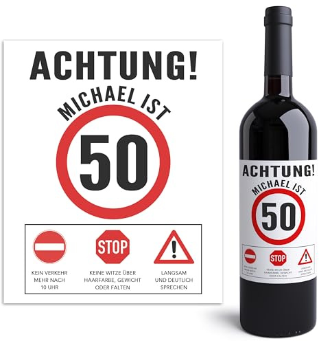 Weinetiketten personalisiert 50. Geburtstag Mann Flaschenetiketten selbst gestalten lustiges Geburtstagsgeschenk Männer Geschenk Wein Etiketten selbstklebend 2 Stück | 10x12 cm (50 Jahre)