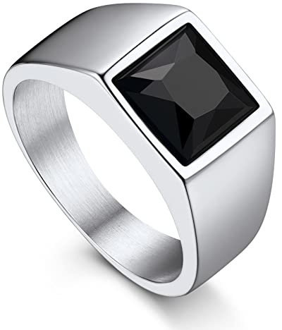 Bandmax Stein Ring Damen Herren Siegelring Edelstahl Ring mit Stein Schwarz/Blau Bandring Zirkonia Ring Herren Schmuck Accessoires Größe 54mm bis 72mm wählbar