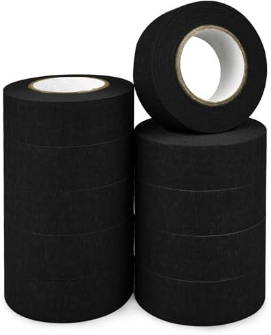 TAOBWN Lot de 10 rouleaux de ruban de masquage pour peinture - 24 mm x 20 m - Noir - Multi-surfaces - Ruban décoratif de qualité supérieure - Pour peinture intérieure et loisirs créatifs - Adhérence