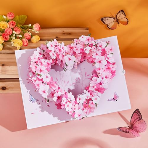 Popup-kortblommor, gratulationskort till alla hjärtans dag, 3D-hjärtgratulationskort, popup-kort kärlek, kort för flickvän, popup-kort, kort för alla hjärtans dag för fru, flickvän och mor