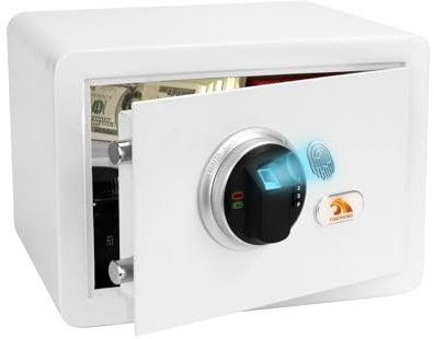 Biometric Fingerprint Home Safe Box, Digital Security Safes with Combination Lock Keys, 34L Small Cash Box for Money Jewelry Document, White
