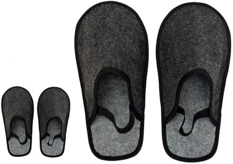 Xlabor Set med 2 par museumstofflor av filt med elastiskt band, skoöverdrag för att skydda golvet från smuts och repor, handgjorda tofflor, filttofflor, Mörkgrå set med 2 par, 47/50 EU