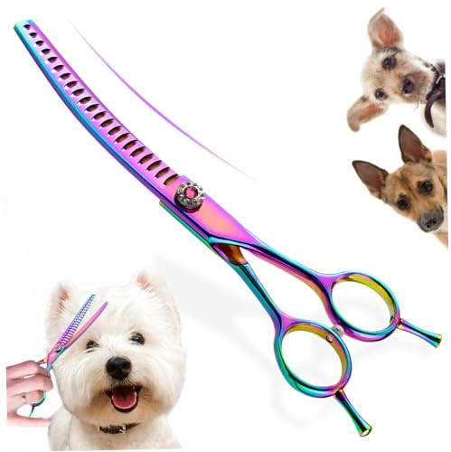 Nyutcwe Curved Thinning Shears Dog Grooming, 7 Inch Portable Lightweight Colorful Pet Grooming Scissors for Cat Home Use