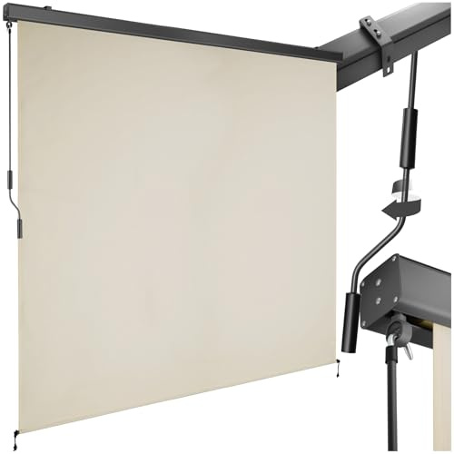 tectake® Store banne Vertical avec Manivelle, Multi-Fonction Store Vertical Enroulable Brise Soleil Brise Vue Jardin Brise Vue Balcon Opaque en Acier laqué époxy - Beige, 200 x 250 cm