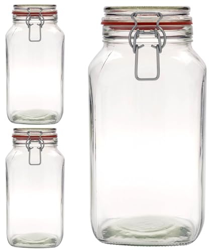 Flaschenland - 3 bocaux en verre à étrier de 2590 ml | Bocaux de conservation hermétiques | Idéal pour la conservation des aliments dans la cuisine | Farine, sucre, café, pâtes, riz, céréales |