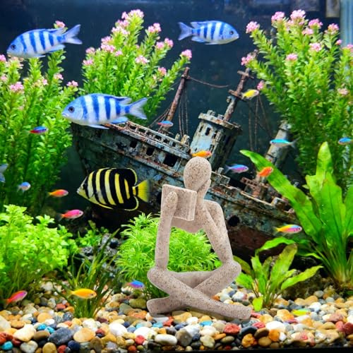 Oooct Sandstone Thinker Statue Aquarium Ornament, Small Fish Tank Decor for Freshwater & Saltwater, Abstract Aesthetic Aquarium Decoration for Tank, Pond & Terrarium - 3.1 x 2.8 x 4.9 Inch