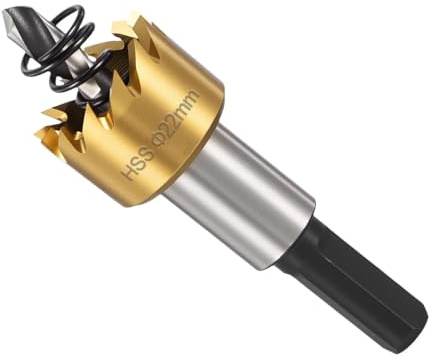 METALLIXITY Seghe Tazza Frese per Metallo 22mm (7/8), M35 Fresatrice Foro Acciaio Rapido con Punta Centrale, Chiave Esagonale e Molla - per Metallo Media Durezza, Legno, Pannelli, Oro