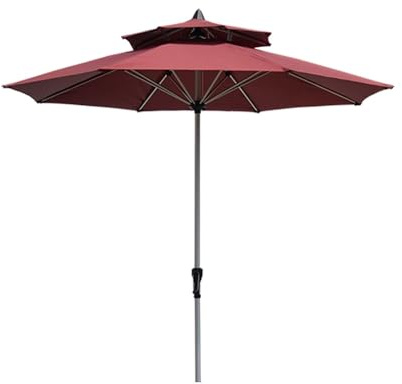GFYHTN Ombrellone da Giardino 2.7m, Ombrellone Doppio con Manovella Manuale, Palo in Alluminio Antivento per Bar Cortile Mercato(Burgundy)