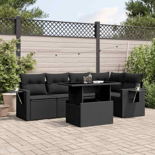 Qnhdfrt Set di 6 divani da giardino, in rattan sintetico, con cuscino e tavolo pieghevole, per terrazza, balcone, giardino