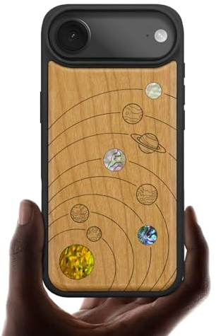 Carveit Magnetic Case for iPhone Air Case, Wood Artisan Engraved & Handmade Shell Inlaid, TPU Shockproof Cover, Compatible with MagSafe 17 Air Wireless Chargers (Solar System-Cherry)