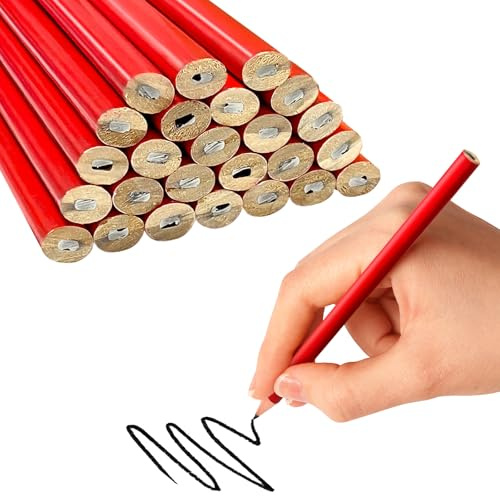 MAJOYLIFE 25 Stück Zimmermannsbleistift,Rot Bleistift Baustelle 175 mm | Oval Hart Dicke Bleistifte Set,Geeignet zum Markieren und Zeichnen von Linien durch Tischler und auf Baustellen