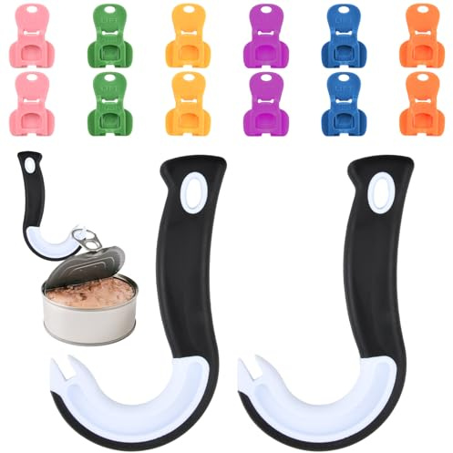 Aurafly 12 Piezas Abrelatas Manual Abrelatas de Cerveza Refrescos Abrelata de Bebidas Abridor de Anillos con 2 Abridor de Tarros Portátil en Forma de J para Cola Refrescos Bebidas