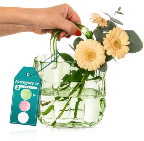 Comforder Jarrón de Cristal, diseño florero, Bolso de Cristal para Flores (19 x 11 x 28 cm) – Jarrón de Cristal Decorativo, decoración Moderna para Mesa de Boda (Verde)