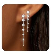 Lunvky 14K Gold Plated Dangle Earrings for Women Dainty Silver Drop Earring Trendy Long Dangling Wedding Bridesmaid Hoop Diamond Crystal Cute Earring Prom Jewelry Birthday Gifts