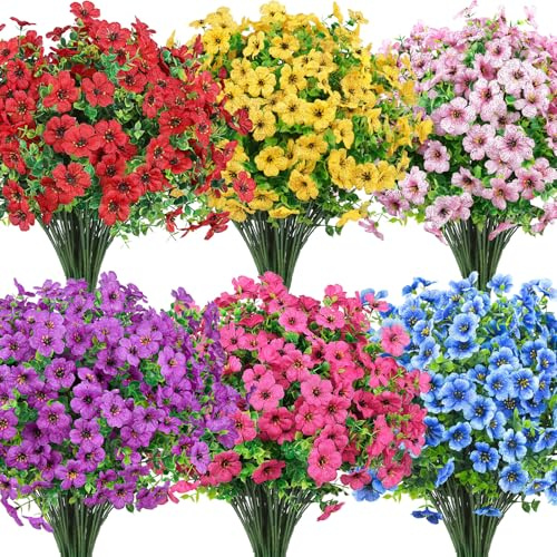 BlueCloudy 18 Bündel Künstliche Blumen für Draußen Kunstblumen Balkon Deko | Künstlich Balkonpflanzen Plastikblumen Outdoor Indoor für Zuhause Garten Tisch Terrasse Dekoration, Gemischt