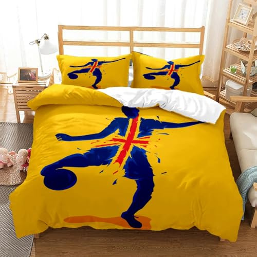 BJCJGGL Housse de Couette 200x200 Adolescent Ballon De Football Parure de Lit 2 Personnes avec Fermeture Éclair et 2 Taie d'oreiller 65x65 cm - Doux Respirant Microfibre Housse de Couette