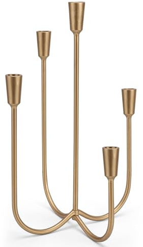 5-Candle Cast Iron Metal Candelabra, 17.7 Inch Candlestick Holders, Iron Tabletop Candelabra, Taper Candle Holders, Cast Iron Candelabra for Wedding, Table, Fireplace Mantel Decor