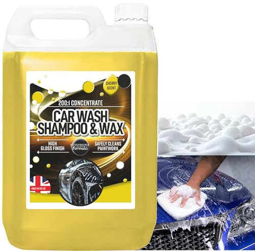 5 Litre Car Wax & Wash Shampoo High Gloss Finish Concentrate Liquid Protective Detailing Cleaner Care Vehicle Cleaning Soap Instantly Removes Dirt Road Grime (1 x 5 Litres)