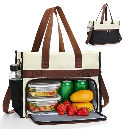 Borsa porta pranzo da donna, borsa per laptop da 15,6 pollici con scomparto porta pranzo 2 in 1, borsa a mano, borsa termica per pasti di grande capienza, ideale per il lavoro, la scuola o come regalo