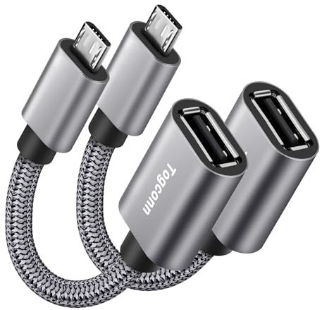 Lot de 2 câbles adaptateurs USB vers micro USB OTG de 20 cm - Micro USB mâle vers USB-A femelle 2.0 OTG On-The-Go - En nylon torsadé - Boîtier en aluminium compatible avec S7 LG, clé USB, souris