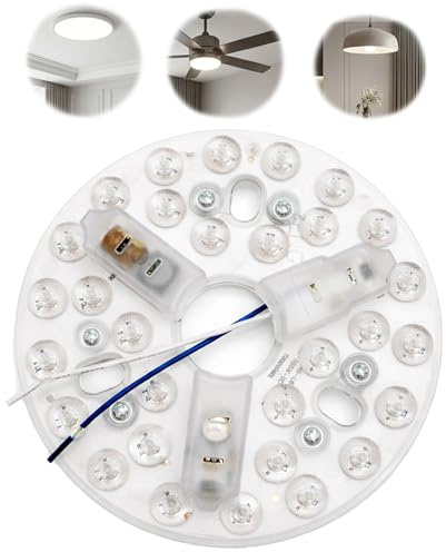 Kit Ricambio Ventilatore Soffitto LED 15W 13,5cm 3 Colori | Plafoniera LED circolare 3000K-6500K con memoria, compatibile con Cecotec e ventilatori universali, 230V