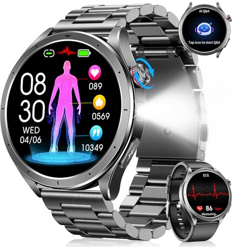 Smartwatch Herren mit EKG+HRV, 1.53 AI-GPT Gesundheitsuhr mit Herzfrequenz, SpO2, Schlafmonitor, Blutdruck, 5ATM Fitnessuhr mit Telefonfunktion, LED Taschenlampe, 120+ Sportmodi, iOS Android Schwarz