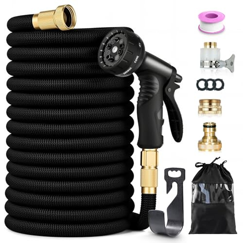 Tubo Acqua Giardino Estensibile 45 Metri, Canna Acqua Giardino con Pistola 10 Modalità, Connettori in Ottone 1/2-3/4, 4 Strati di Lattice Antifuga, Tubo da Giardino