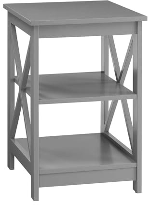 Convenience Concepts Oxford End Table 15.75 - Modern Living Room Table with Storage Shelves, Transitional Nightstand Side Table for Home Decor and Display, Gray