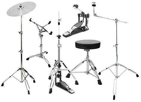 XDrum-SSP5S Hardware Pack (6-teilig, Galgenbeckenständer, gerader Beckenständer, Snareständer, Single Fußmaschine, HiHat-Maschine & Drumhocker)
