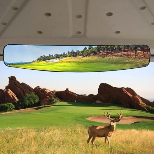 Golf cart Rear View Mirror, HKOO 16.5 Extra Wide 180 Degree Panoramic Rear View Mirror Fit for Golf Cart EZGO Club Car Yamaha（Golf cart Mirrors）