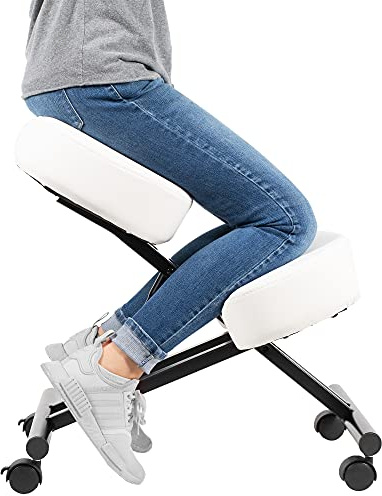 Silla ergonómica con Rodillas, Taburete Ajustable para el hogar y la Oficina, Mejora tu Postura con un Asiento en ángulo, Cojines Gruesos y cómodos, Color Blanco