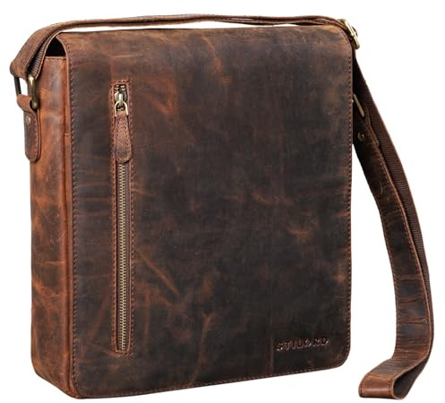 STILORD Jones Herrentasche Leder Mittel-Groß Umhängetasche im Hochformat Messenger Bag im Vintage Design für 13,3 Zoll MacBook DIN A4 Echtleder Farbe:Sepia - braun