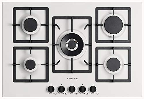 Plados Flat 75 Plaque de cuisson 75 cm avec 5 brûleurs à gaz (blanc lait)