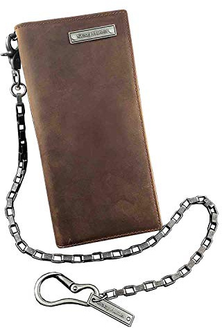Men's Biker Crazy Horse Leather Long Chain Wallet Multi-card Coin Wallet Purse