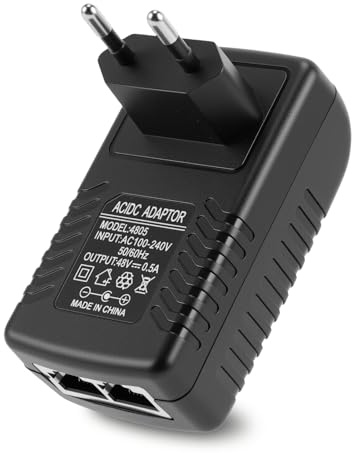 POE Injector 48V 0.5A Professionelles Power Over Ethernet Adapter Wandmontage Netzteil mit Dreifach Schutz 1000Mbps für IP Kameras, APs und VoIP Telefone (EU Stecker 100m)