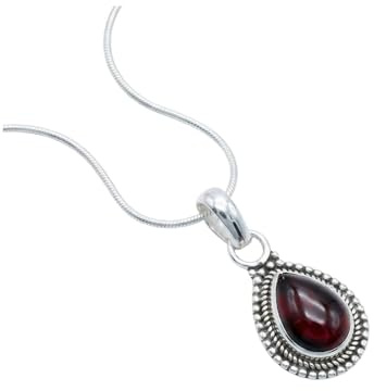 mantraroma Collana da donna in argento sterling 925 con ciondolo in pietra preziosa rosso granato e catena in vero argento