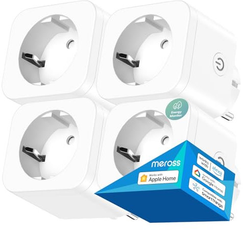 Meross Smart WLAN Steckdose Mit Strommessung16A, WiFi Alexa 4er Pack mit App Fernsteuerung & Zeitschaltuhr, Kompatibel Mit Apple HomeKit, Alexa, Google Home, SmartThings