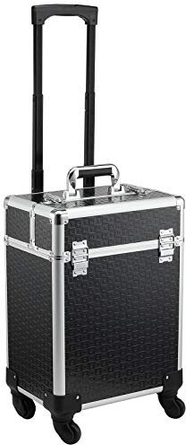 HOMCOM Maleta Trolley Maquillaje Maletín cosmético Vanity Mango telescópico ajustable 34 x 24 x 52 cm aluminio. negro, Negro , 34x24x52cm, Maleta trolley de maquillaje