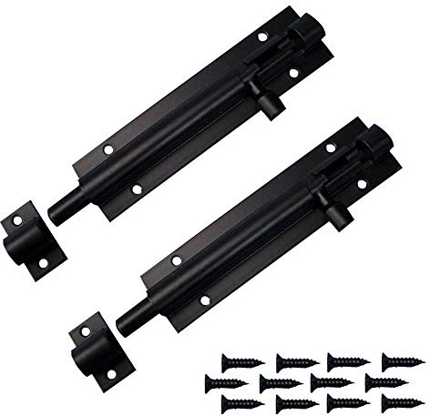 2Pcs Door Bolt Tower Bolt Gate Bolt Black Door Lock Bolts 6 Inch Security Slide Latch Sliding Latch Lock Shed Lock Heavy Duty Barrel Bolt Sliding Bolt Catch for Bathroom Door Internal Wooden Garden