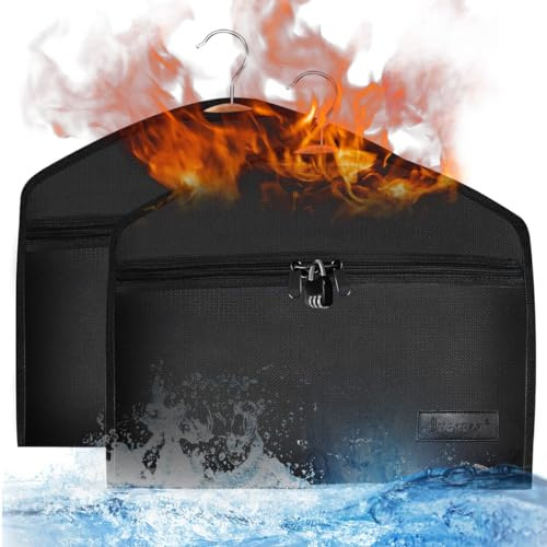 JUGREAT Kleiderbügel, feuerfester Safe mit Schloss, verstecktes Sicherheitsfach, wasserdicht, unter hängender Kleidung mit Tasche zum Verstecken von Wertsachen für Reisen, 2 Stück