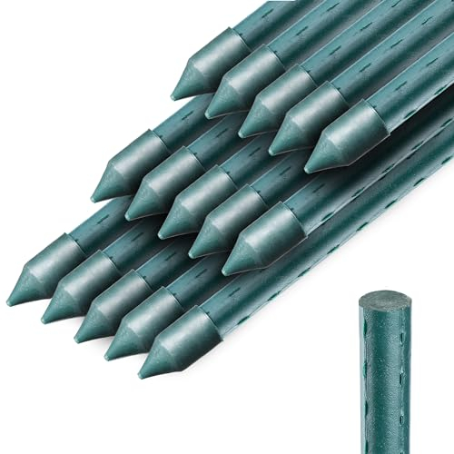 KADAX Lot de 15 Tuteurs en Acier avec revêtement - 120 cm x 16 mm - Tuteur pour Plantes - Résistant aux intempéries - Tuteur à tomates avec Crochet