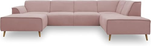 DOMO. collection Wohnlandschaft Jules FK, skandinavisches Sofa mit Federkern, Couch in U-Form mit Holzfüßen, 333 x 191 x 81 cm (BxTxH), Longchair links, rosa