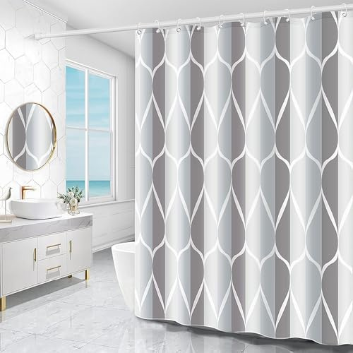 Miorkly Duschvorhang 180x200cm,Waschbar Anti-Bakteriell Shower Curtains,AntiSchimmel Wasserabweisend Badevorhang, Duschvorhänge Textil Aus Polyester mit 12 Duschvorhangringen und 1 Seil Binden(grau)