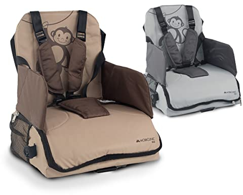 Mobiclinic® kids, Tragbarer hochstuhl, Monkey, Reisehochstuhl, 6 bis 36 monate, 15kg, Faltbar, Verstellbarer 5-punkt-gurt, Mit aufbewahrung, Baby, Babysitz, Farbe beige