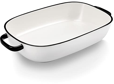 6 Quart Large Rectangular Baking Dish, 16x11 Inches Ceramic Baking Pan Casserole Dish for Cooking,Kitchen and Daily Use, Safe for Oven Microwave Refrigerator Disinfection Cabinet and Dishwasher,White