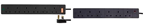 Pro Elec PL12987 6 Gang 10 m Extension Lead Surge Protector - Black & Pro Elec 6 Gang Extension Lead with 2m Cable - Black